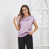 Womens Silk Tops Round Neck Short Sleeves Pure Silk Shirts