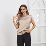 Womens Silk Tops Round Neck Short Sleeves Pure Silk Shirts