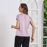 Womens Silk Tops Round Neck Short Sleeves Pure Silk Shirts