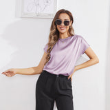 Womens Silk Tops Round Neck Short Sleeves Pure Silk Shirts