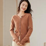 Womens Crew Neck Cashmere Cardigan Sweater Button - Down Cashmere Coat
