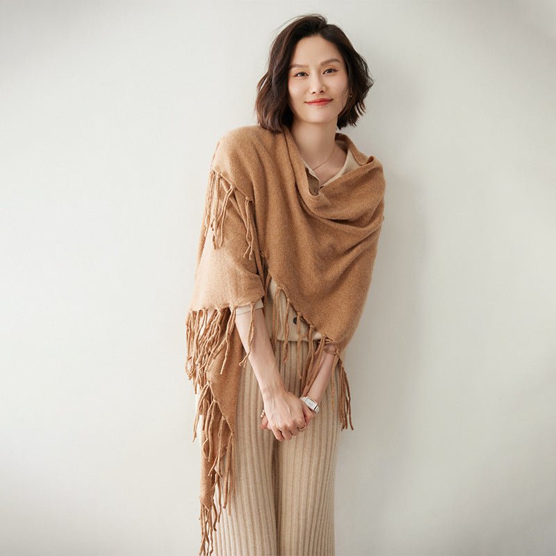 Women's Solid Cashmere Wrap Scarf with Tassels