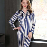 Womens Striped Long Sleeve Silk Pajamas Set