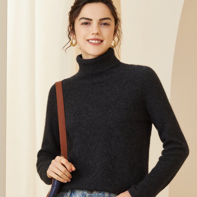 Womens Turtleneck Cashmere Sweater Long Sleeve Warm Cashmere Pullover Taupe XS