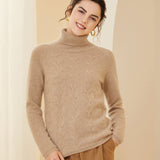 Womens Turtleneck Cashmere Sweater Long Sleeve Warm Cashmere Pullover Beige XS