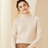 Womens Turtleneck Cashmere Sweater Long Sleeve Warm Cashmere Pullover Ivory XS