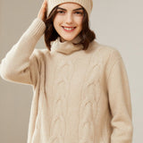 Womens Turtleneck Cashmere Sweater Cable - Knit Cashmere Pullover