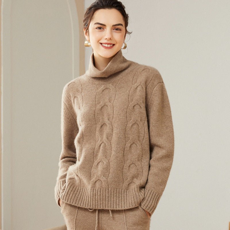 Womens Turtleneck Cashmere Sweater Cable - Knit Cashmere Pullover