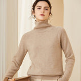Womens Ribbed Turtleneck Long Sleeve Cashmere Sweater Pullover