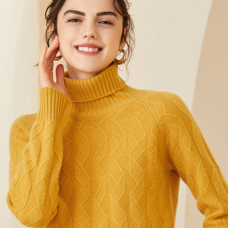 Womens Cashmere Turtleneck Sweater Diamond Knit Long Sweater