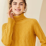 Womens Cashmere Turtleneck Sweater Diamond Knit Long Sweater