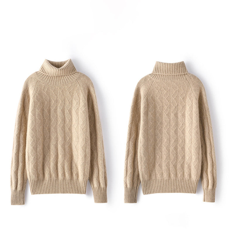Womens Cashmere Turtleneck Sweater Diamond Knit Long Sweater