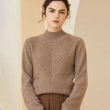 Womens Cashmere Mock Neck Sweater With Chevron Ribbed Detailing