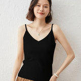 Women's V Neck Cashmere Tank Tops Basic Solid Spaghetti Straps Cashmere Vest