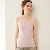 Womens V Neck Cashmere Vest Ribbed Knit Cashmere Tank Top Pink XS