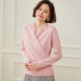 Womens V Neck Crossover Cashmere Pullover Wrap Cashmere Sweater Pink XS