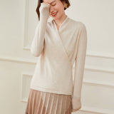 Womens V Neck Crossover Cashmere Pullover Wrap Cashmere Sweater Oatmeal XS