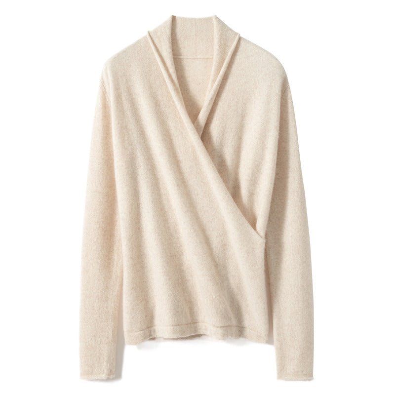 Womens V Neck Crossover Cashmere Pullover Wrap Cashmere Sweater Oatmeal XS