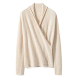 Womens V Neck Crossover Cashmere Pullover Wrap Cashmere Sweater Oatmeal XS