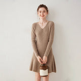 Womens V Neck Ribbed Cashmere Sweater Dress A Line Cashmere Knit Dress