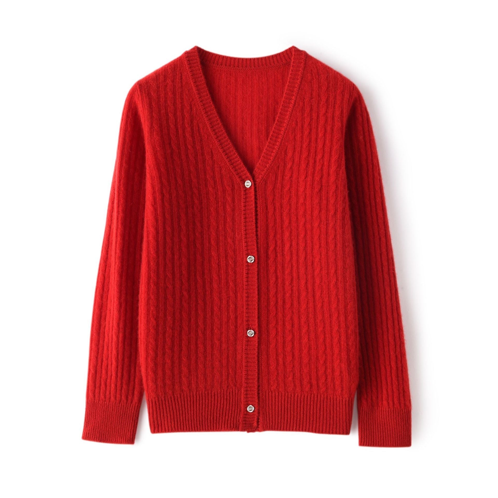 Womens Ribbed V - Neck Cashmere Cardigan Long Sleeves Cashmere Coat