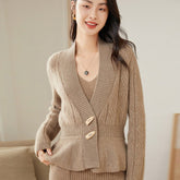 Womens Shawl - Collar Cable Knit Cashmere Cardigan V - Neck Button Coat