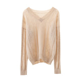 Womens V Necked Cashmere Pullover Cable - Knitted Cashmere Sweater