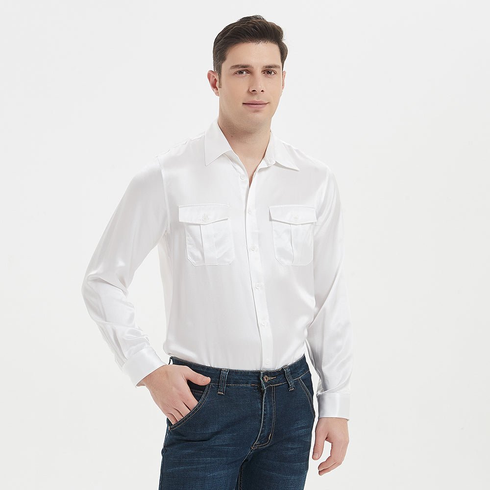 Camicia di seta a gelso 100% per uomo Top a maniche lunghe di seta