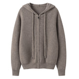 Womens Zip-Up Cashmere Hoodie Long Sleeve Cashmere Knitted Hooded Cardigan