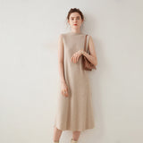 Abito da donna senza maniche in cashmere Abito midi in maglia di cashmere con collo a lupetto