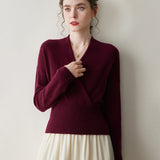 Maglione di cashmere da donna con scollo a V, pullover lavorato a maglia di cashmere, avvolgente in cashmere
