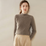 Maglione in cashmere a maniche lunghe lavorato a maglia a trecce, maglione di cashmere da donna