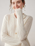 Womens Cable Knit Cashmere Cardigan Peter Pan Collar Cashmere Sweater