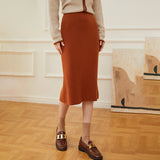 Gonna da donna in maglia di cashmere a coste Gonna in maglione di cashmere a vita alta