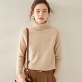 Maglione dolcevita da donna in cashmere lavorato a maglia testurizzato