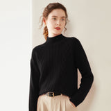 Womens Mock Neck Cable Knit Cashmere Sweater Textured Cashmere Pullover