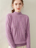 Womens Cable Knit Cashmere Sweater Mock Neck Cashmere Pullover Ribbed Trim