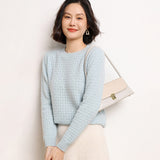 Maglione da donna in puro cashmere girocollo testurizzato a maniche lunghe in maglia di cashmere