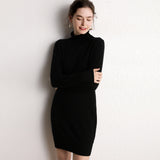 Mini abito maglione in maglia a maniche lunghe con collo alto da donna in cashmere