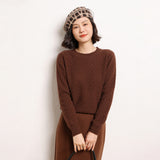 Maglione da donna in puro cashmere girocollo testurizzato a maniche lunghe in maglia di cashmere