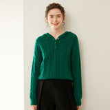 Maglione Henley in cashmere con cappuccio in cashmere lavorato a trecce da donna
