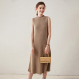 Abito da donna senza maniche in cashmere Abito midi in maglia di cashmere con collo a lupetto