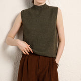 Womens Mock Neck Cashmere Sweater Vest Sleeveless Cashmere Knit Top