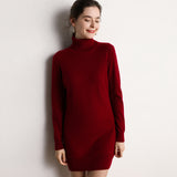 Mini abito maglione in maglia a maniche lunghe con collo alto da donna in cashmere