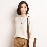 Maglione da donna in puro cashmere girocollo testurizzato a maniche lunghe in maglia di cashmere