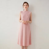Abito da donna senza maniche in cashmere Abito midi in maglia di cashmere con collo a lupetto