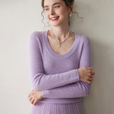 Womens Scoop Neck Cashmere Sweater Long Sleeve Cashmere Knit Top