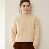 Pullover in cashmere a collo alto con maglia a rombi da donna