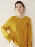 Womens Cable Knit Cashmere Sweater Crew Neck Cashmere Pullover Multi Colors