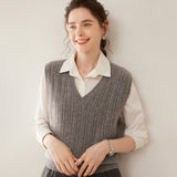 Womens Cashmere Sweater Cashmere Vest V Neck Cable Knit Sleeveless Pullover